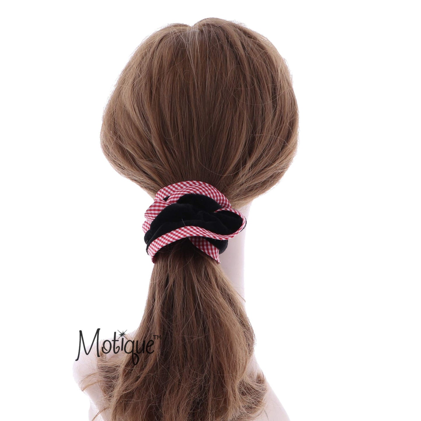 Velvet Hair Scrunchie with Red Checkered Trim