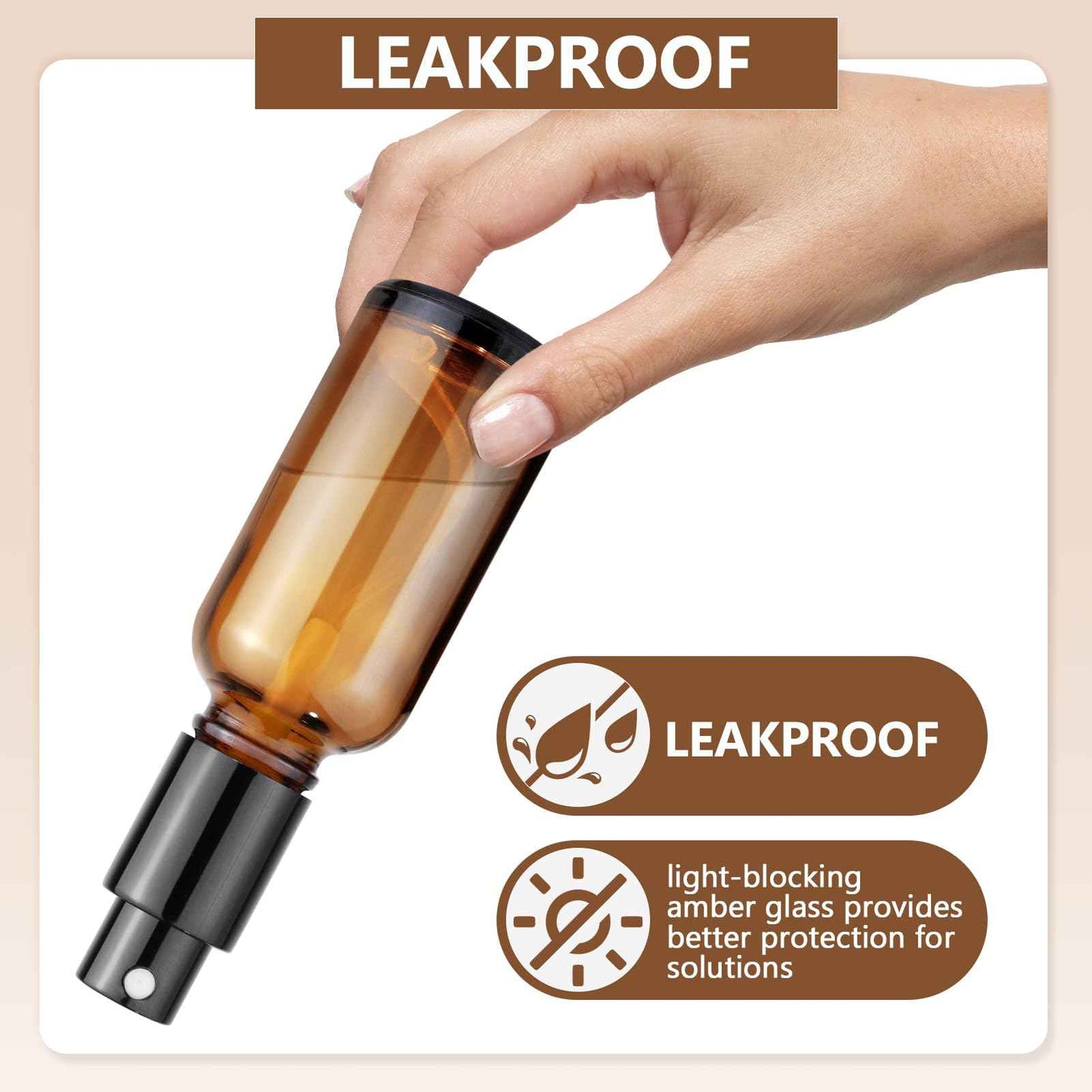 4-Pack 1oz/30ml Amber Glass Spray Bottles for Fine Mist | with 2 Extra Nozzles, Refillable Essential Oil, Toner, Hair Care & Cleaning Solutions Bottles Set | Leak-Proof, UV Protection