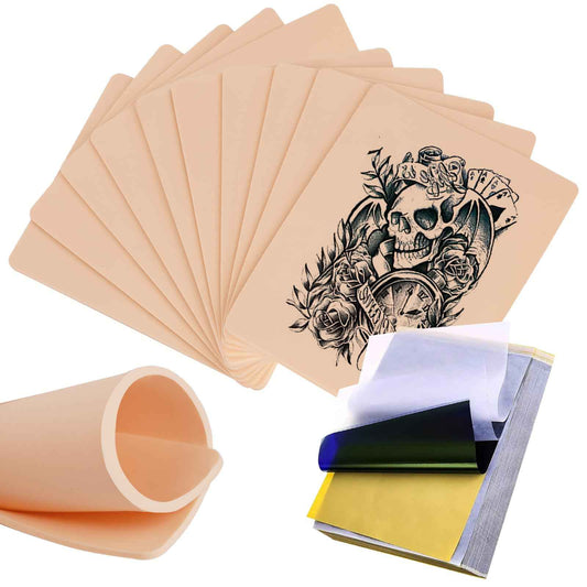 3MM Fake Skin and Transfer Paper Kit - Jconly 30pcs Tattoo Skin and Transfer Paper Kit Includes 10pcs Best Silicone Thick Skin Double Sided, 20Pcs Stencil Paper Tattoo Supplies Tattoo Kit