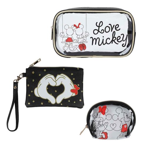 Bioworld Mickey 3-Piece Set Toiletry Bags with Clear PVC Makeup Bag