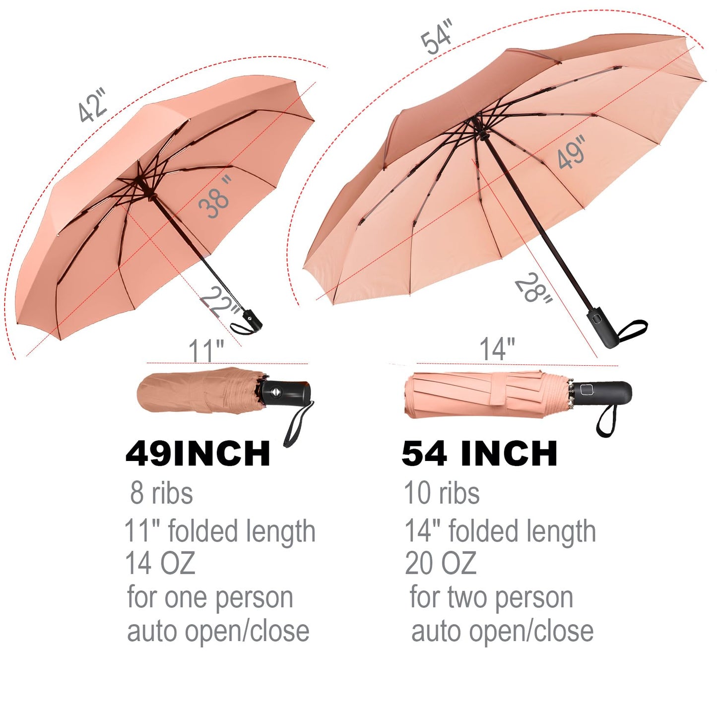 SIEPASA Windproof Travel Compact Umbrella-Automatic Umbrellas for Rain-Compact Folding Umbrella, Travel Umbrella Compact, Windproof Umbrellas for Men Women Teenage.(Pink, 54 Inch)