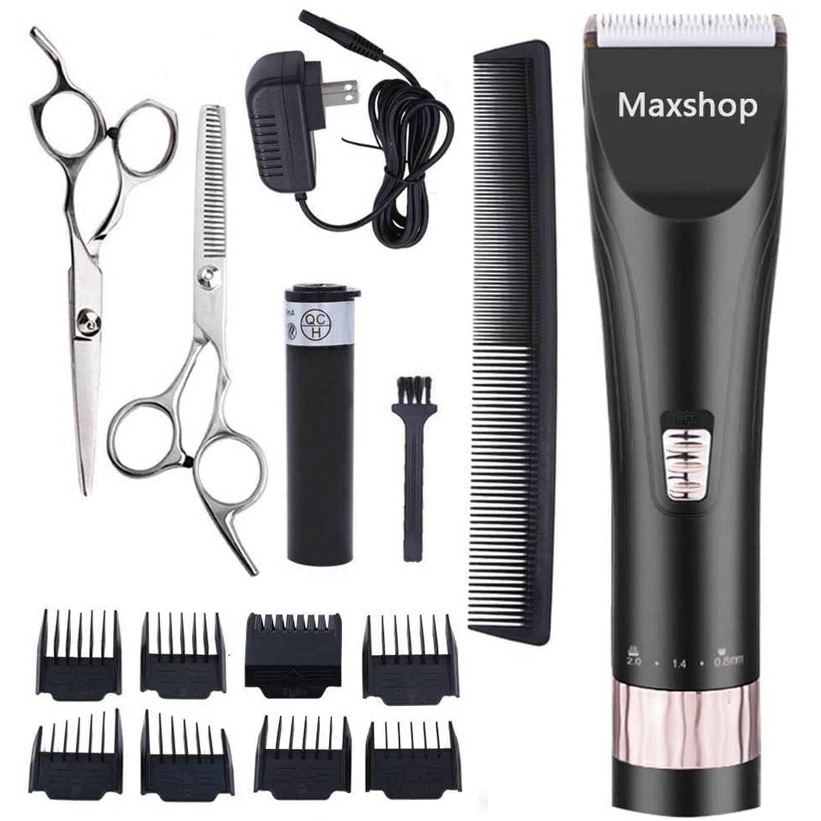 Maxshop Professional Hair Clippers for Men and Babies Quiet Clippers Cordless Haircut kit with Charging Dock, 8 Comb Guides, 2 Scissors,1 Hair Comb Self Hair Cutting System (Black)