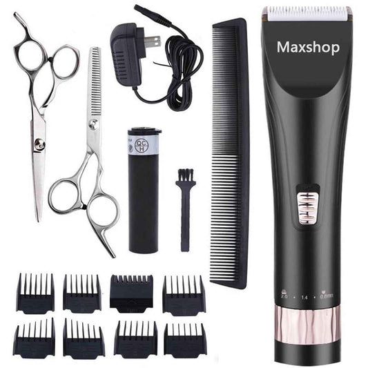Maxshop Professional Hair Clippers for Men and Babies Quiet Clippers Cordless Haircut kit with Charging Dock, 8 Comb Guides, 2 Scissors,1 Hair Comb Self Hair Cutting System (Black)