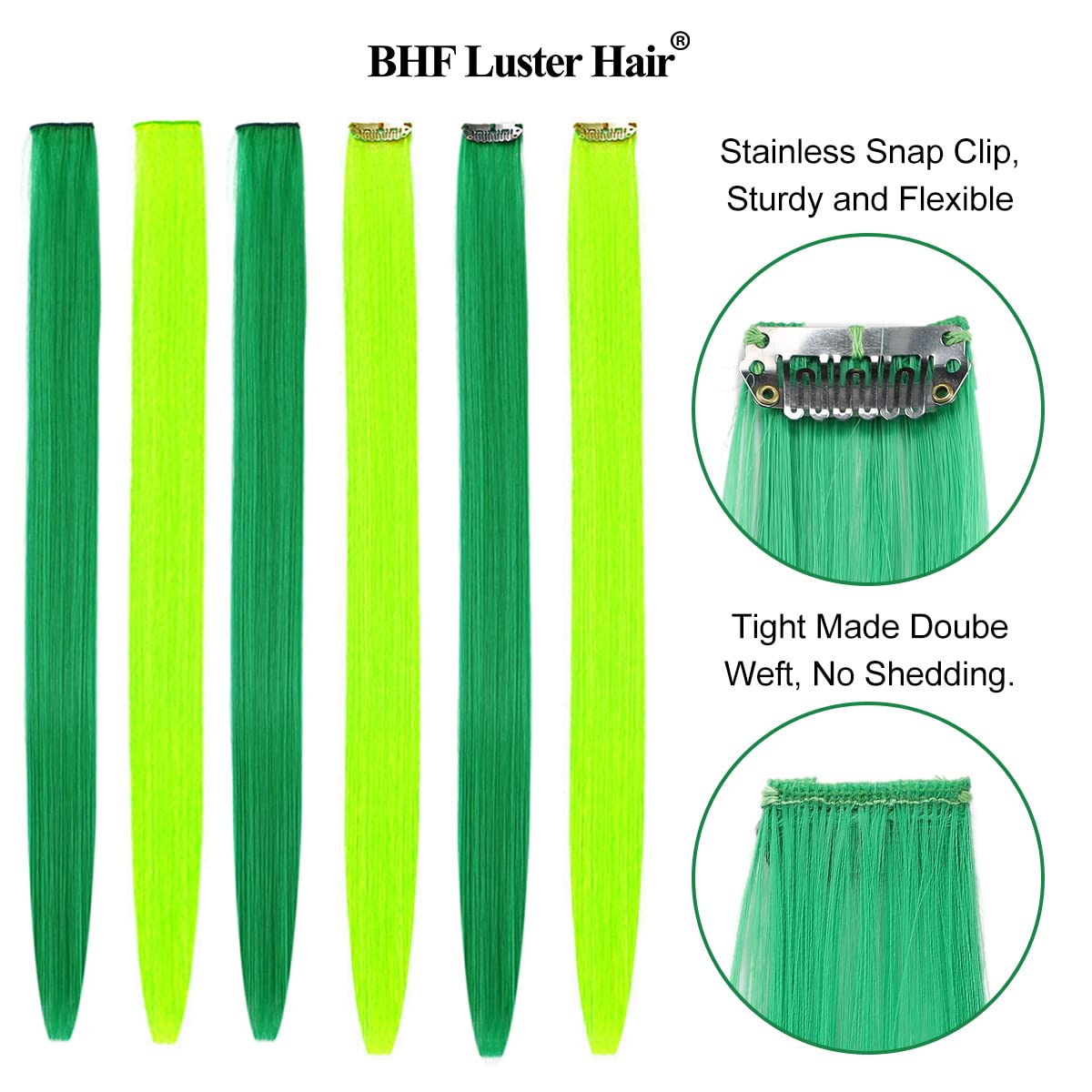 BHF Neon Yellow Green Hair Extensions Clip in Halloween Hair Accessories for Kids Girls Women Bright Vibrant Neon Hair Extensions Fairy Hairpieces Long Straight Color Hair Extensions 22"