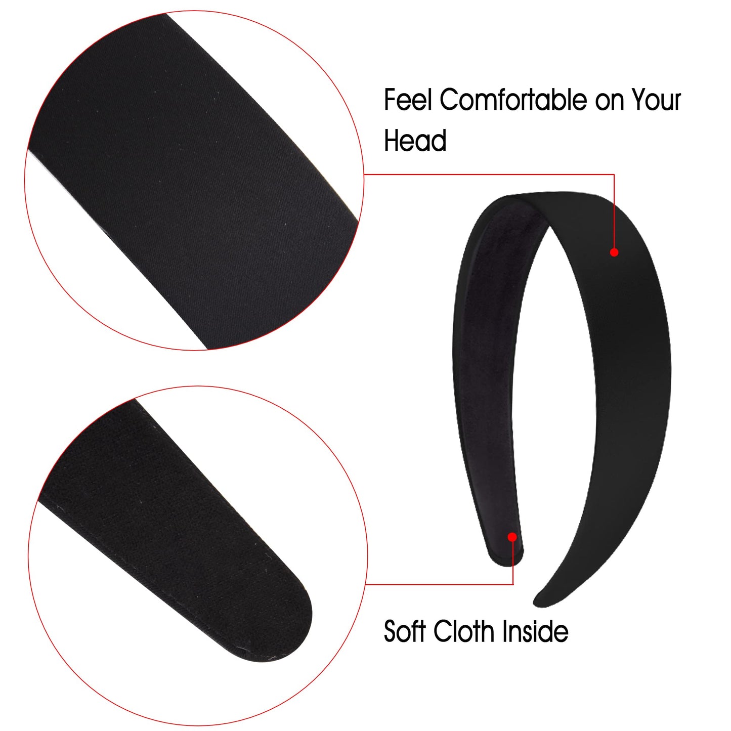 SIQUK 18 Pieces Satin Headbands Black Hard Headband 1 Inch Wide Non-slip Hair Headband DIY Black Headbands for Women