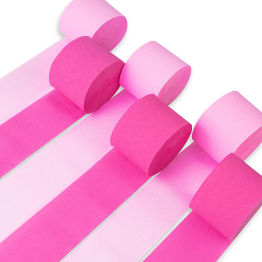 PartyWoo Crepe Paper Streamers 6 Rolls 492ft, Pack of Crepe Paper Streamers in Pink and Red Color, Crepe Paper for Birthday Decorations, Party Decorations, Wedding Decorations (1.8 In x 82 Ft/Roll)