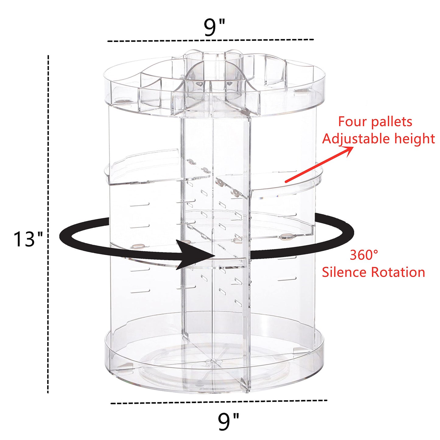 Cq acrylic 360 Rotating Makeup Organizer 4 Tiered Clear Round Spinning Skincare Organizer for Vanity,Lazy Susan Carousel Bathroom Beauty Standing Organizer Tower Skin Care Holder Dressing Table