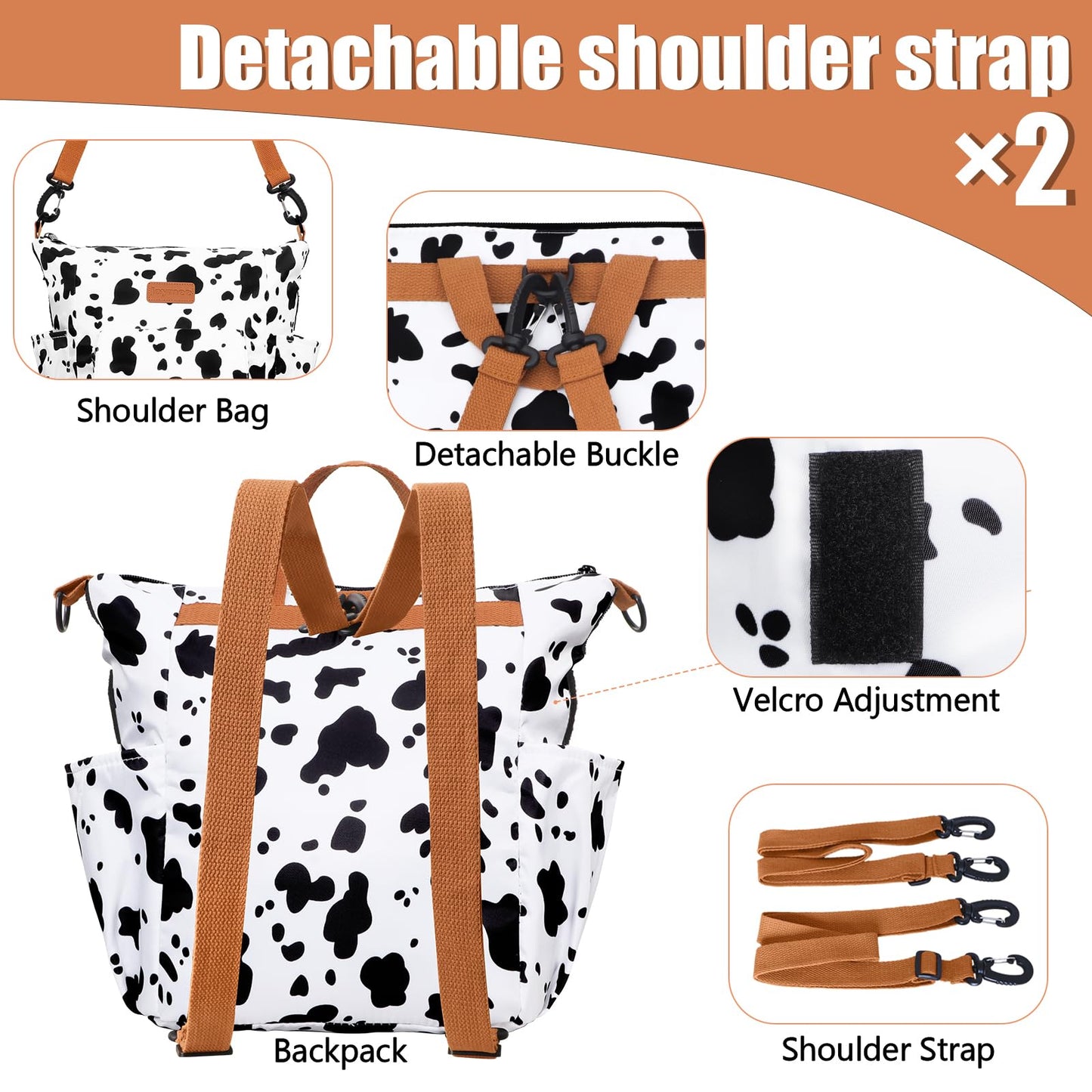 Joymee Insulated Lunch Bag for Women Men- Leak-proof Large Capacity Reusable Versatile Lunch Bag Adjustable Shoulder Strap Side Pockets- Lunch Cooler Bag for Adult - for Trip, Picnic, Work, Cow