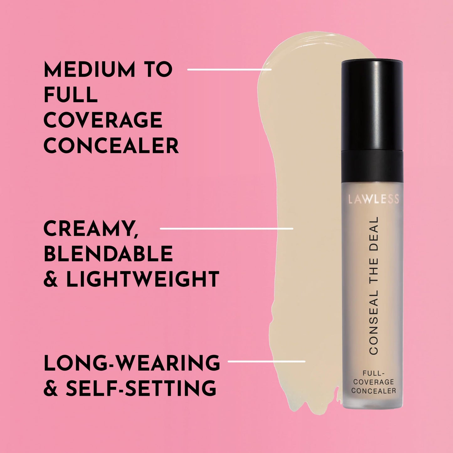 Lawless Conseal The Deal Lightweight Longwear Everyday Concealer - Cloud - with Antioxidants and Caffeine to Reduce Dark Circles and Puffiness. Long-Wearing and Self-Setting, Silicone-Free - 5 ml.