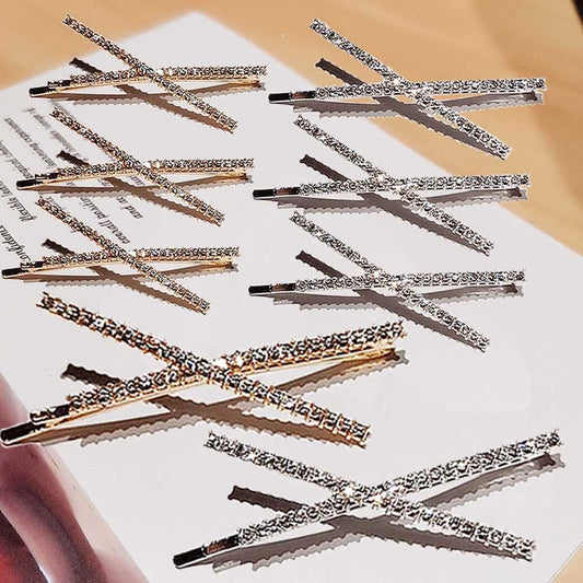 X-shaped Hairpins, WHITEBRIDGE 8pcs Gold And Silver Rhinestones Bobby Pins for Women Girls