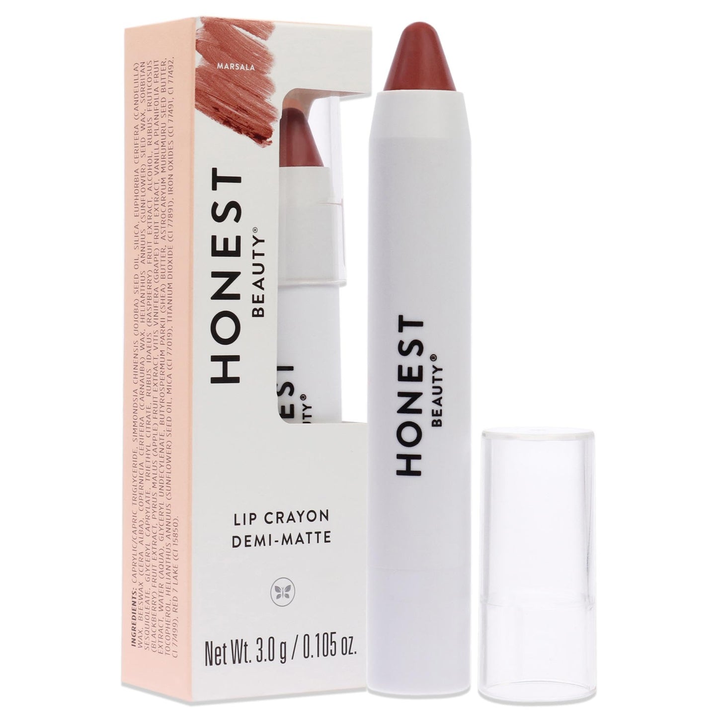 Honest Beauty Lip Crayon-Demi-Matte, Marsala with Jojoba Oil & Shea Butter | Lightweight, High-Impact Color | EWG Certified + Dermatologist tested + Hypoallergenic & Cruelty free | 0.105 oz.