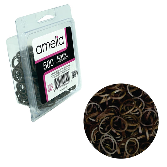 Amelia Beauty | 500 Count 1/2" Rubber Bands | Premium US Made Rubber Hair Ties | Ideal for Ponytails, Braids & Beards | Strong All Day Hold | Convenient Re-closable Container | Brown