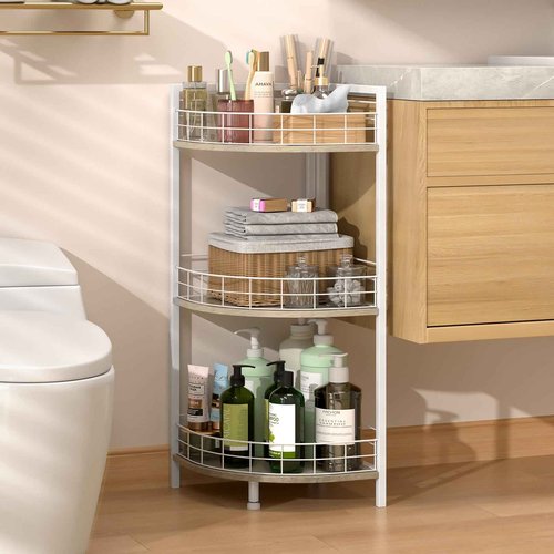 DAOUTIME Bathroom Standing Shelf, 3 Tier Free-Standing Shelf Units, Open Floor Shelves, Triangular Curved Corner Shelf Stand for Small Space, Ideal for Bathroom,Kitchen,Vanity Storage and Organizer