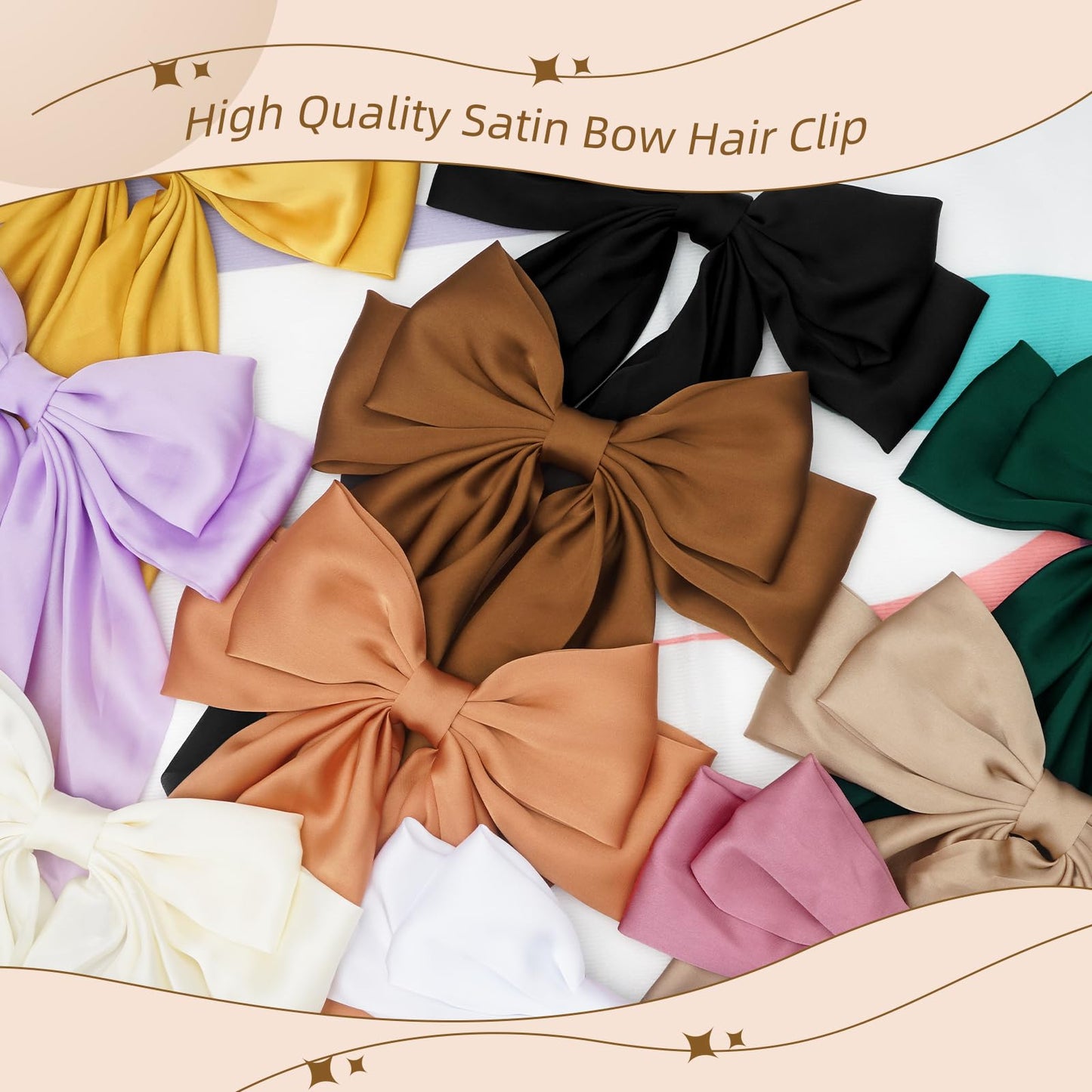 Large Hair Bows for Women Girl 2PCS Pink Satin Hair Bow Oversized Long Tail Olive Green Big Hair Bow Hair Clips Hair Accessories