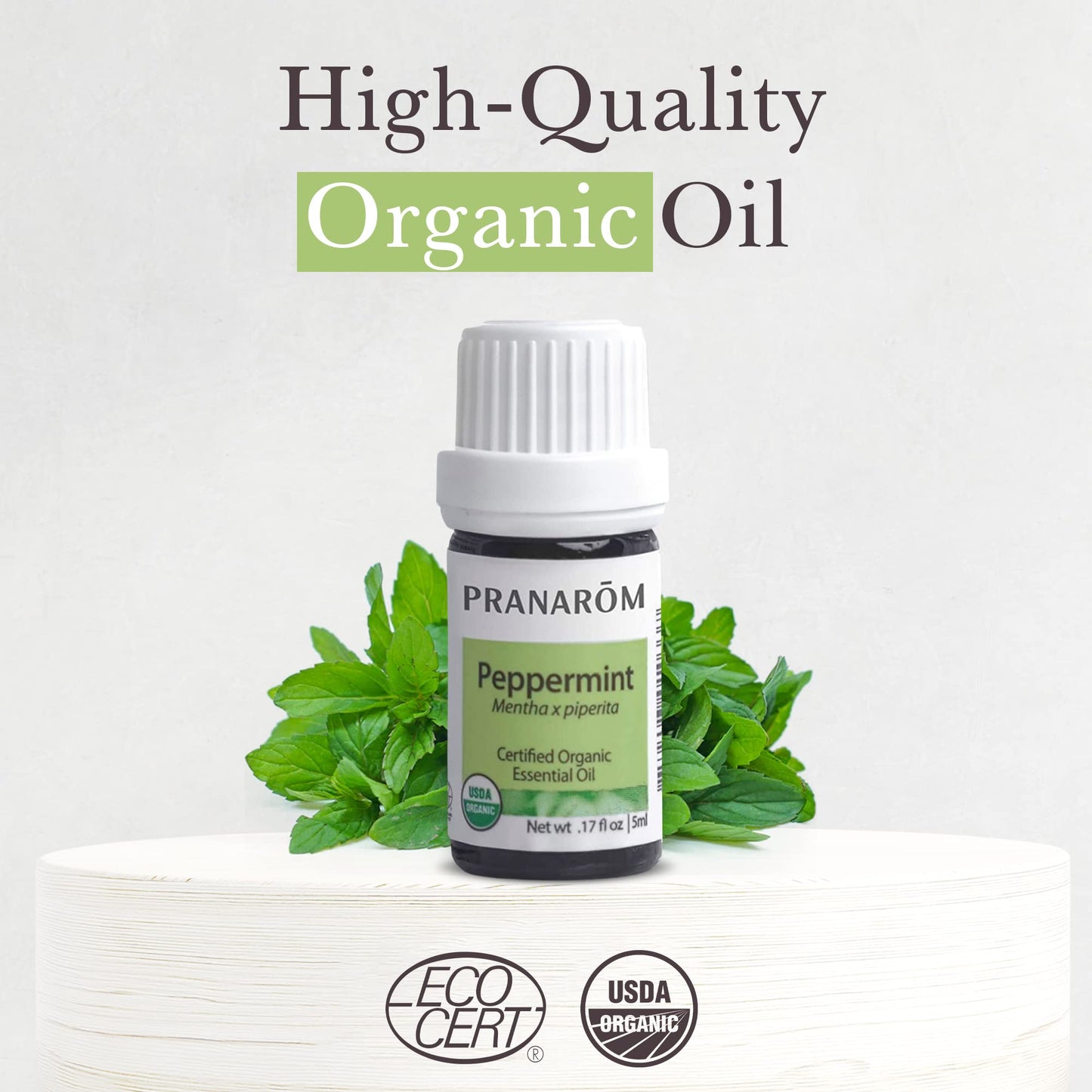 Pranarom USDA Certified Organic Peppermint Essential Oil (5ml), 100% Pure Undiluted Therapeutic Grade from India for Aromatherapy, Diffuser, Topical, Cooling, Massage & Relaxation