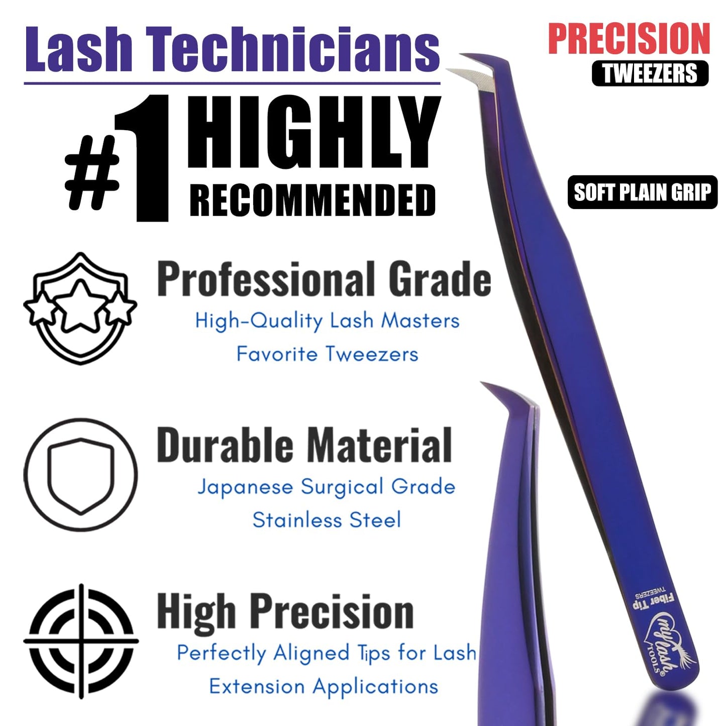 My Lash Tools Fiber Tip Tweezers for Lash Extensions Professional Lash Tweezers for Eyelash Extensions, Precision Micro Fiber Tip Grip Mega Volume Lashing Tweezer pinzas para pestaas (1PC Purple)