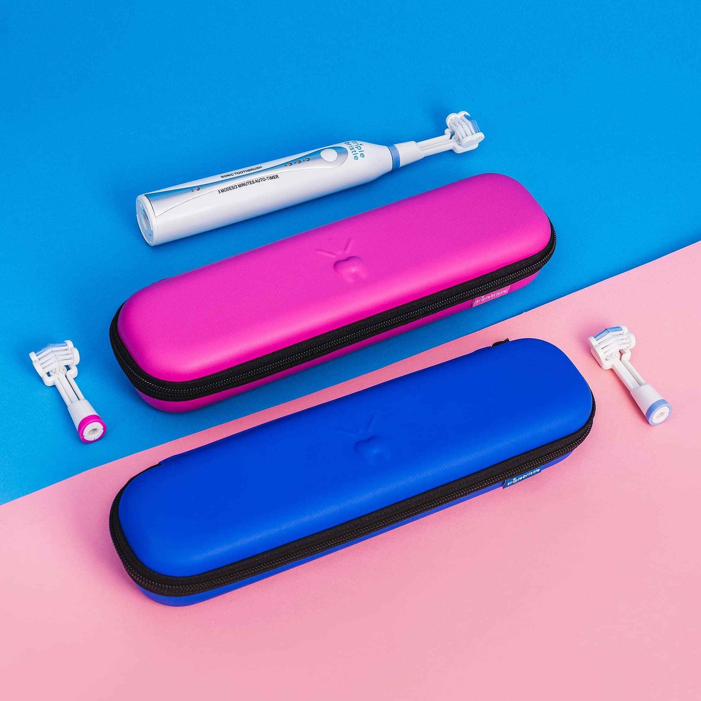 Triple Bristle Sonic Toothbrush Travel Case | Portable, Breathable & Hard Protection for Traveling, Camping, Office or Purse | Mesh Pocket for Accessories | BLUE