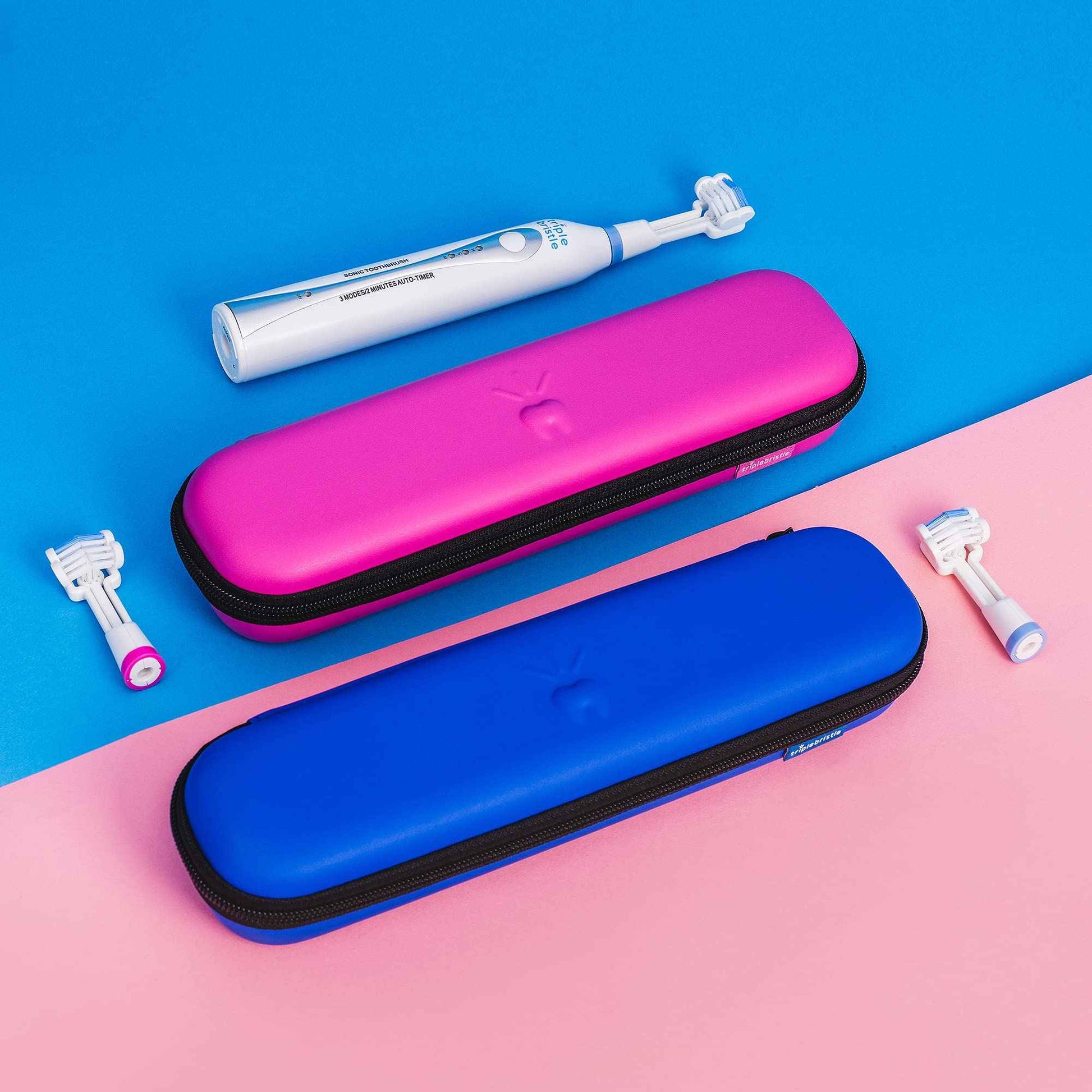 Triple Bristle Sonic Toothbrush Travel Case | Portable, Breathable & Hard Protection for Traveling, Camping, Office or Purse | Mesh Pocket for Accessories | BLUE
