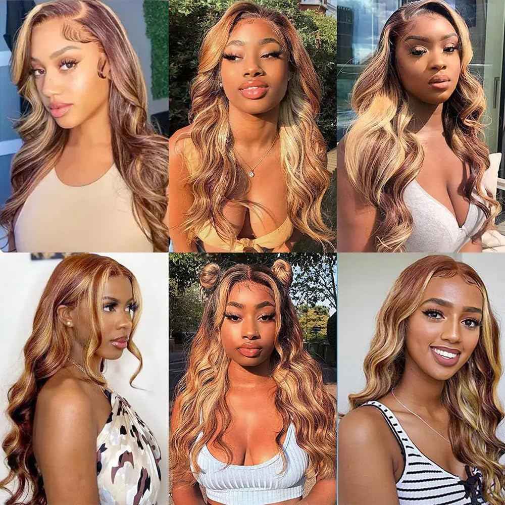 P30613 Bundles Human Hair GveoXvo Highlight Body Wave Bundles 22 24 26 Inch Peruvian Virgin 2 Tone Brown Mixed With 613 Bundle Hair Extensions