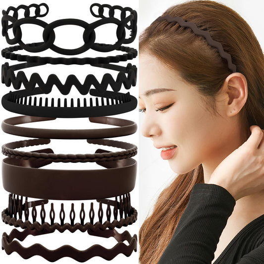 TOBATOBA 9Pcs Black Plastic Headbands, Hairbands for Women's Hair, Non Slip, Thin Headbands Comb Hair Accessories for Women Girls