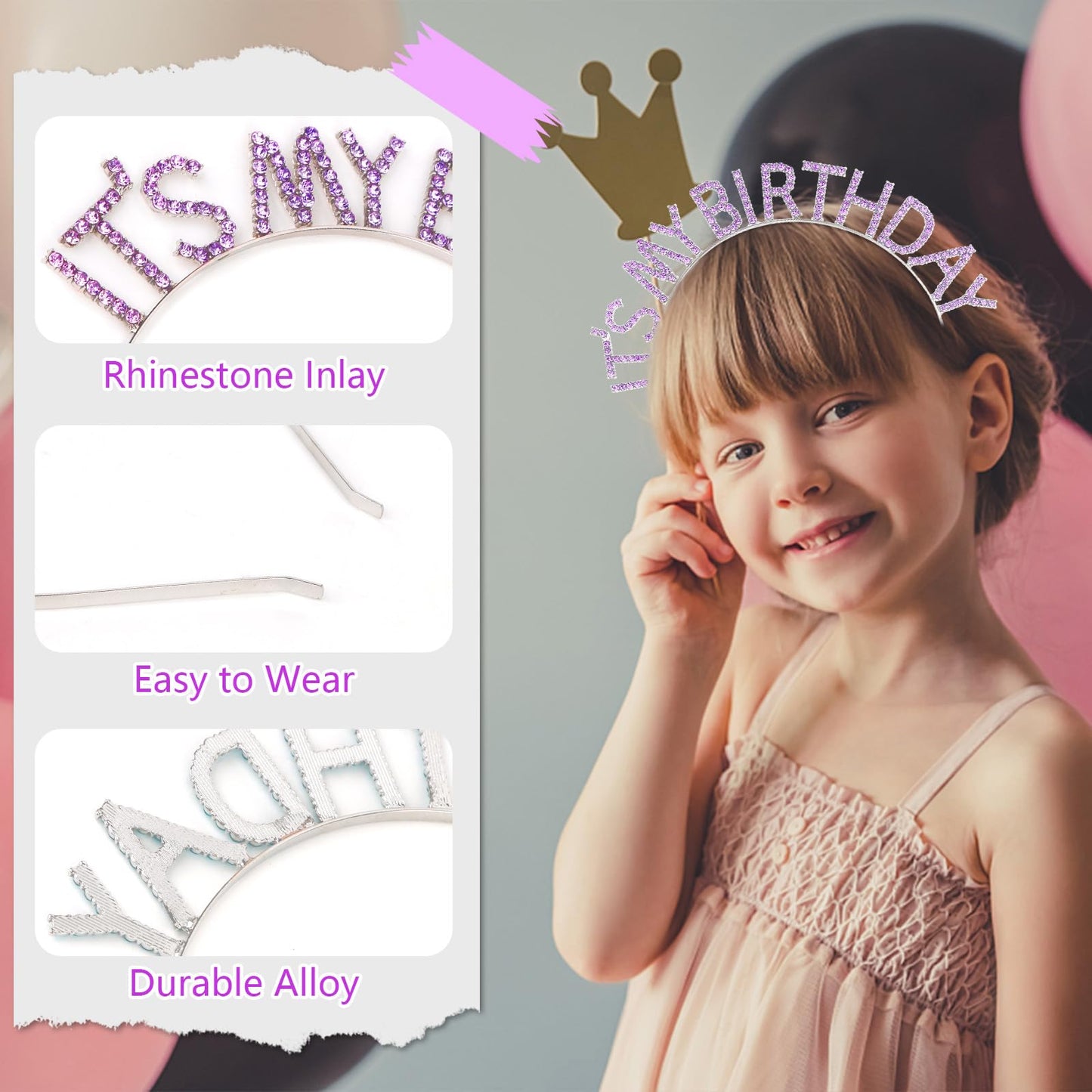 ACO-UINT Purple Birthday Crown for Girls, Cute It's My Birthday Headband Birthday Tiara for Women, Happy Birthday Headband Birthday Decorations Gifts for Women