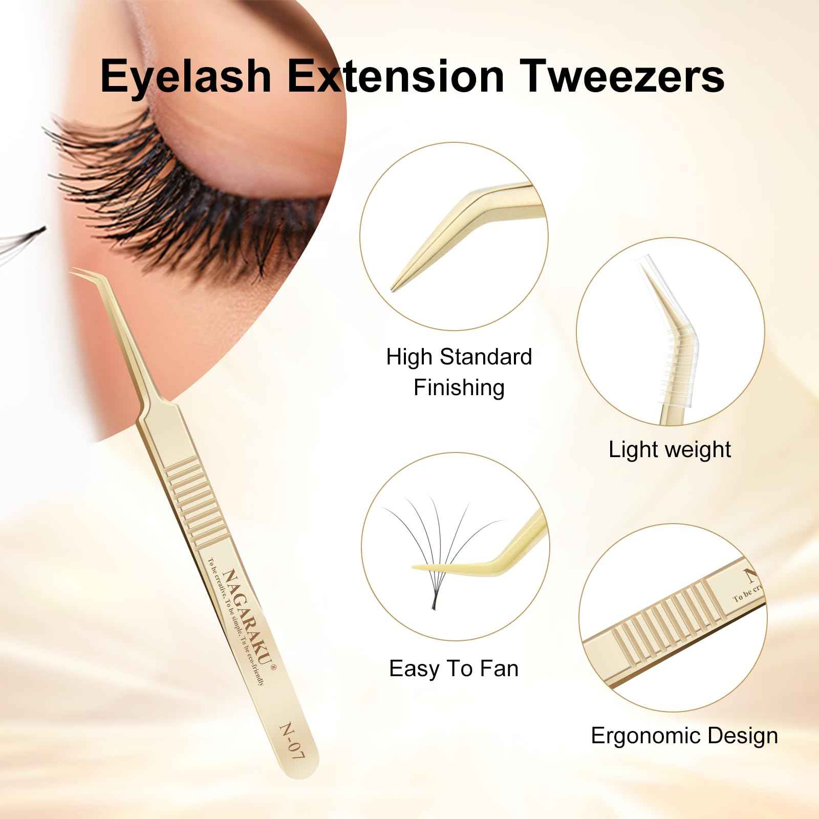 NAGARAKU 5 PCS Tweezers for Eyelash Extensions Straight and Curved Precision Professional Tweezer for Lash Extensions Volume Easy Fanning lash Precise Point with Storage Case Bag