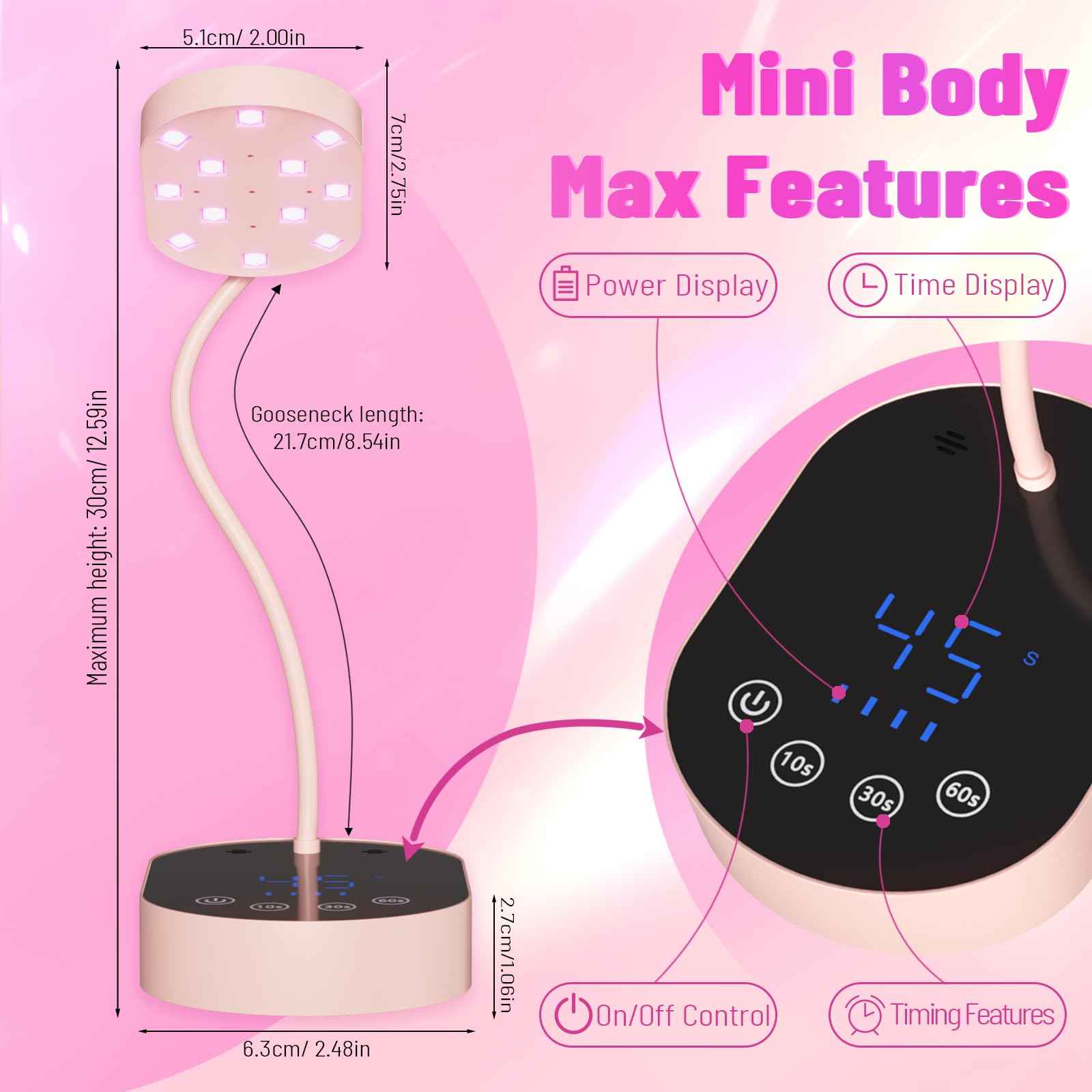 TCHMCITY UV Nail Lamp, 72W Mini Cordless Gel x Nail Lamp Flash Cure, Auto Sensor Gooseneck Portable USB Gel Nail Dryer U V Light with 3 Timers and LCD Display for Home DIY
