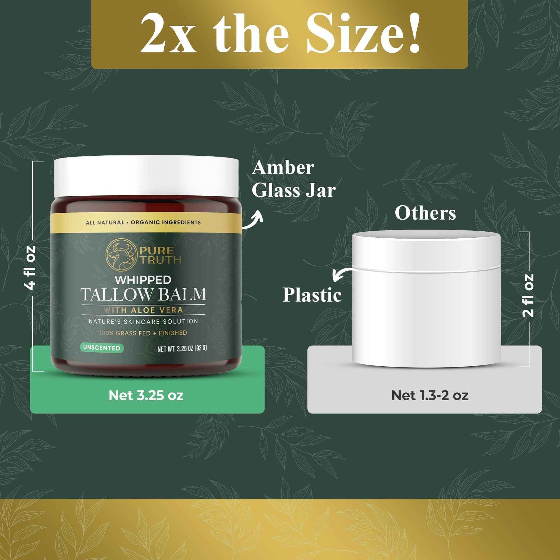 Pure Truth Beef Tallow for Skin (Unscented) - Whipped Tallow and Honey Balm, 100% Grass Fed Tallow for Face + Body Moisturizer Cream with Organic Honey, Aloe Vera, Jojoba Oil - For Men & Women 3.25 oz