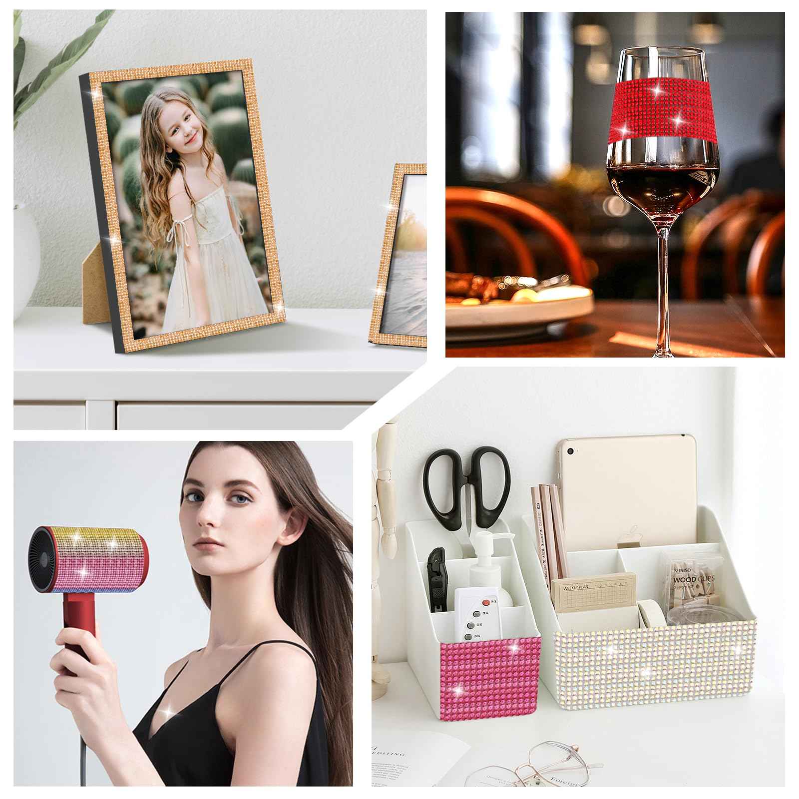 LYXMYGS Rhinestone Ribbon Self Adhesive Crystal Rhinestones, 6-Rolls Bedazzling Strips, 6-Yard Rhinestone Strips for DIY Craft, Rhinestones Tape Self Adhesive