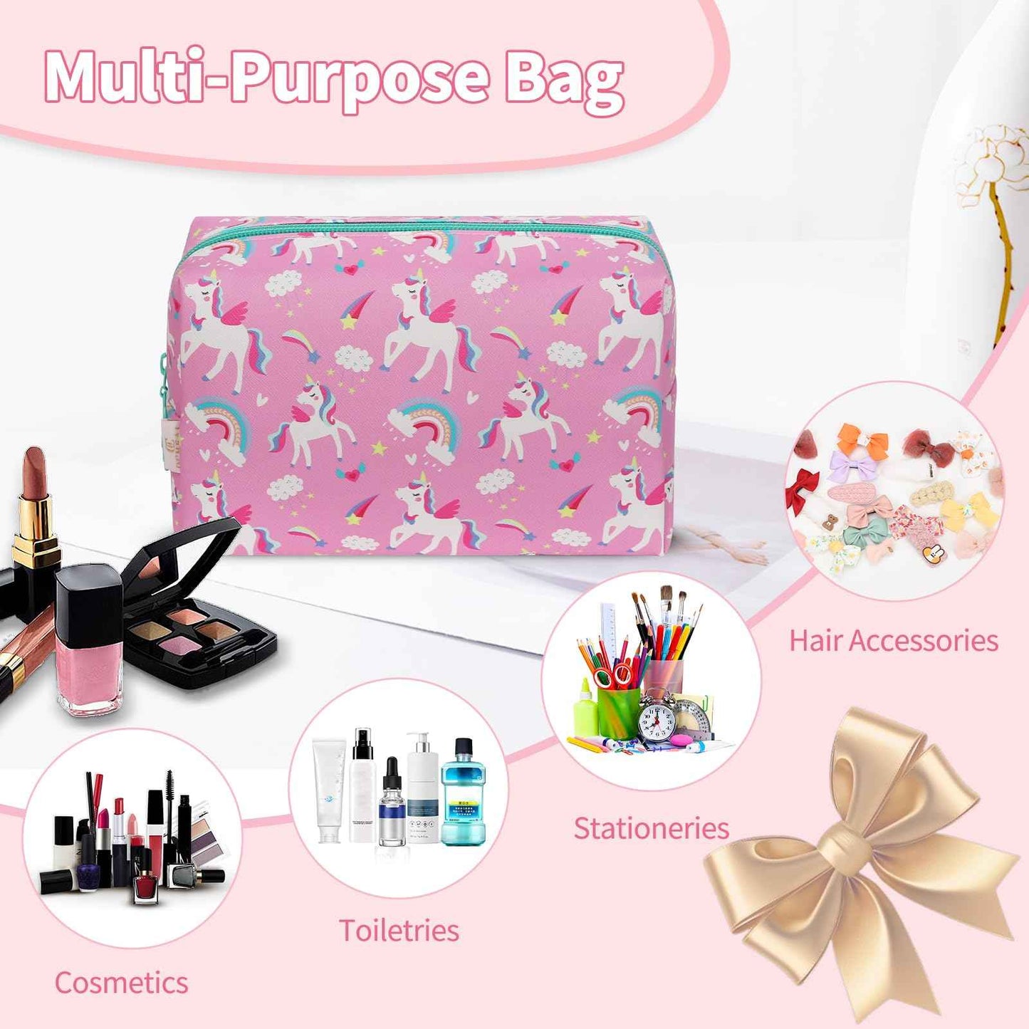 Birthday Gifts for Girls 4 5 6 7 8 9 10 11 12 13 14 15 16 Years Old, Graduation Gifts for Teen Girls Sister Friend, Small Makeup Bag Cute Cosmetic Pouch Travel Toiletry Bag Waterproof PU Leather
