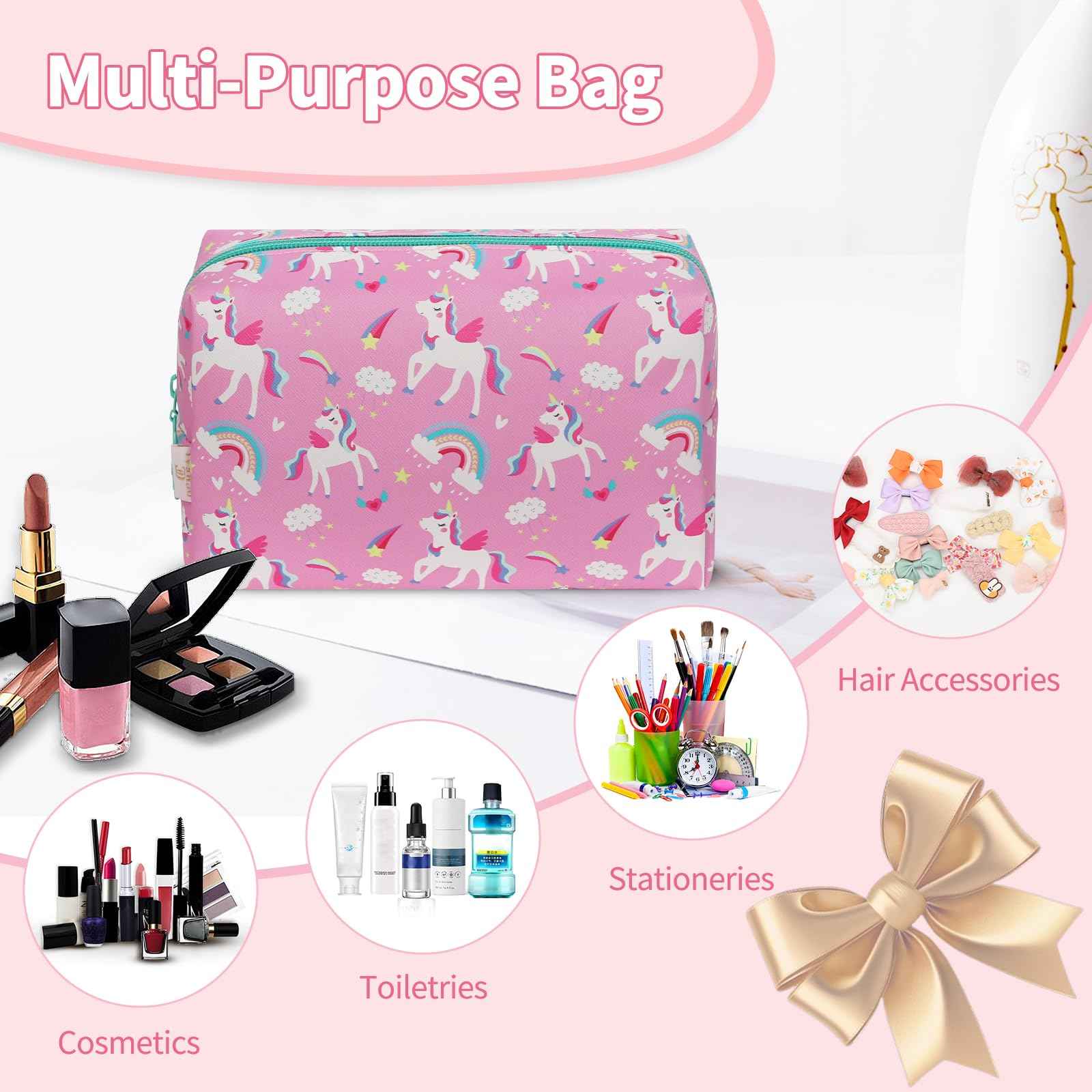 Birthday Gifts for Girls 4 5 6 7 8 9 10 11 12 13 14 15 16 Years Old, Graduation Gifts for Teen Girls Sister Friend, Small Makeup Bag Cute Cosmetic Pouch Travel Toiletry Bag Waterproof PU Leather