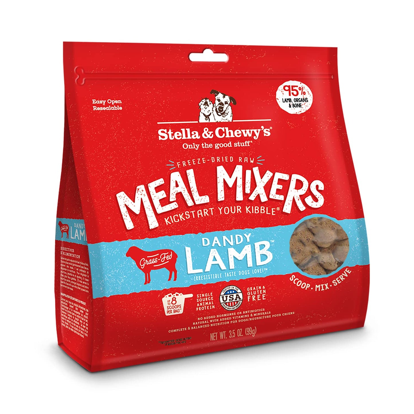 Stella & Chewy's Freeze Dried Raw Dandy Lamb Meal Mixer – Dog Food Topper for Small & Large Breeds – Grain Free, Protein Rich Recipe – 3.5 oz Bag