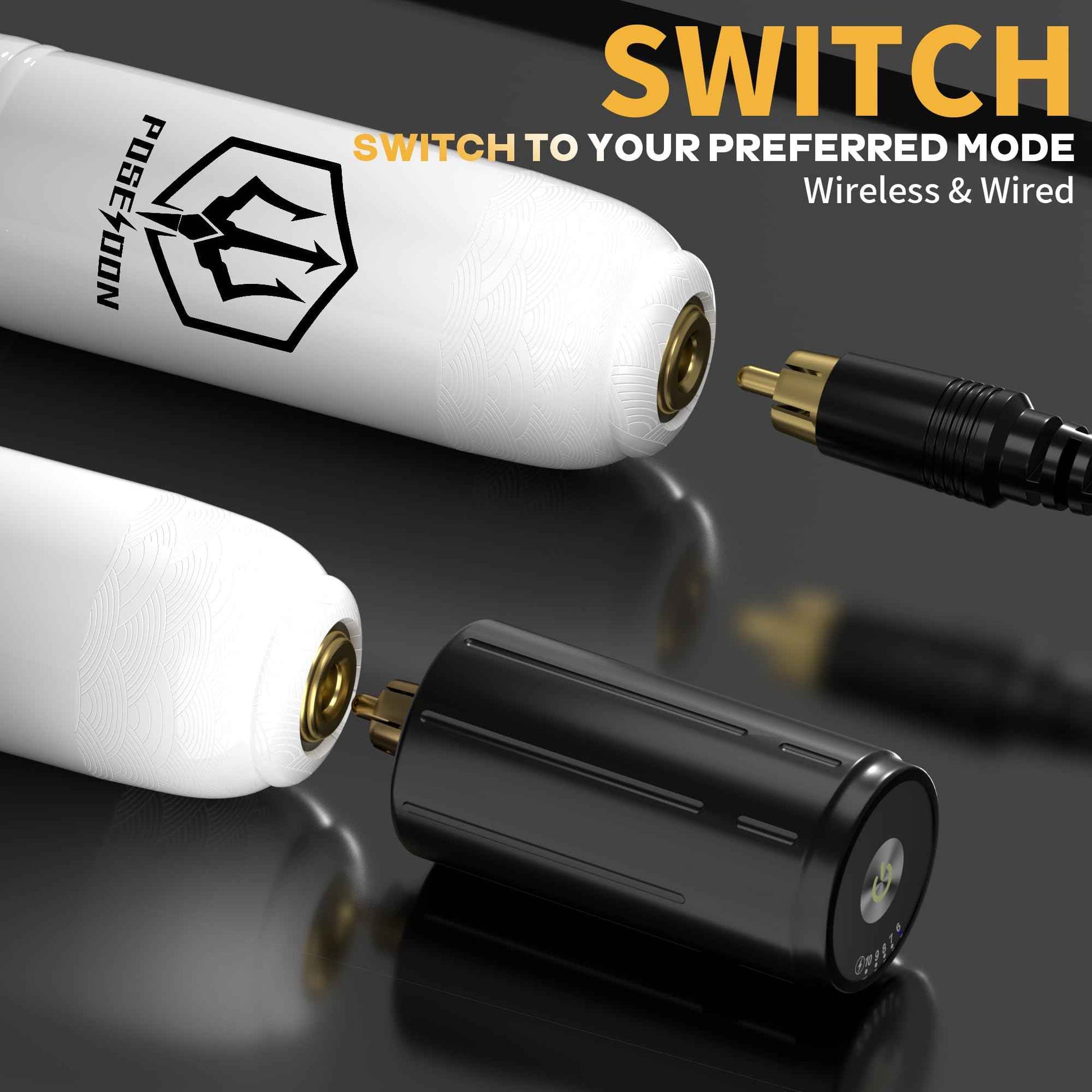 POSEIDON Wireless Rotary Tattoo Machine Kit with 20 Tattoo Cartridge Needles, Ink Set & 2 Rechargeable Batteries | Professional Portable Tattoo Gun for Beginners | Complete Starter Supplies