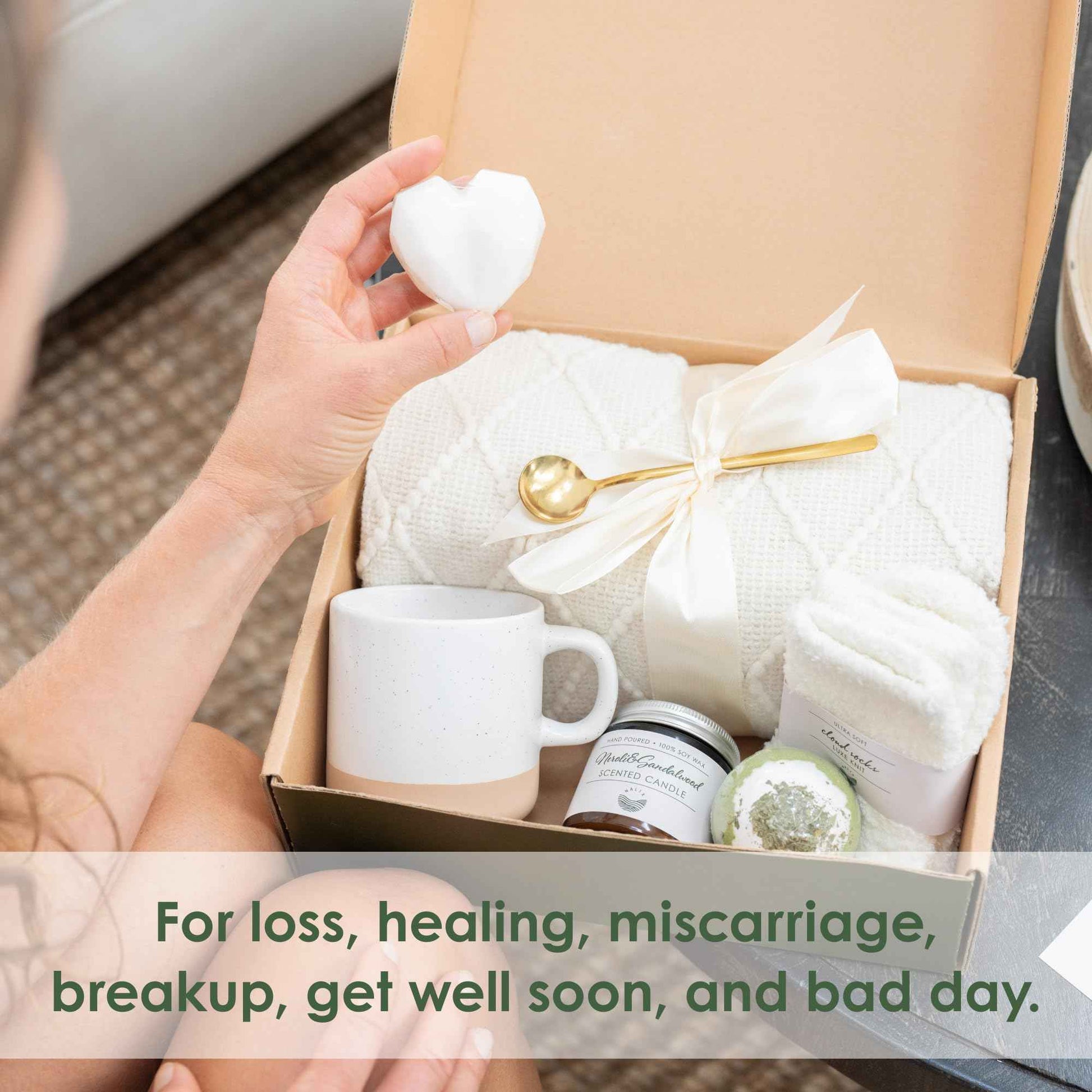 Sympathy Gift Baskets for Women – 8 Thoughtful & Cozy Items (Blanket and Candle Gift Set with Mug, Socks & More) – Sympathy Gifts for Loss of Loved One, Get Well, or Self Care Gifts for Women
