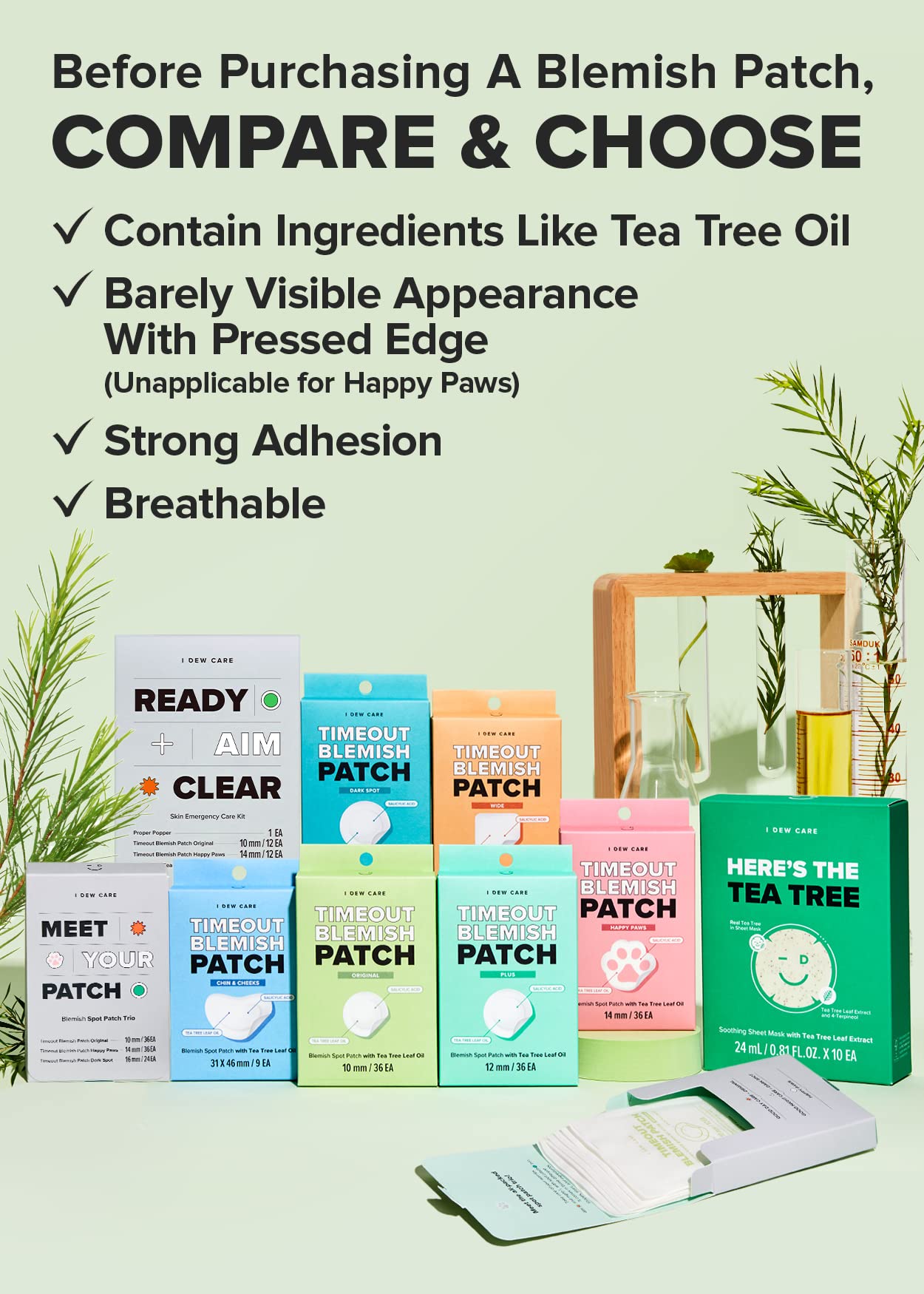 I DEW CARE Hydrocolloid Acne Pimple Patch - Timeout Blemish Chin & Cheeks | Korean zit dark spot patches for face and skin, 9 Count (31 x 46 mm), Pus absorbing with Tea Tree Leaf Oil