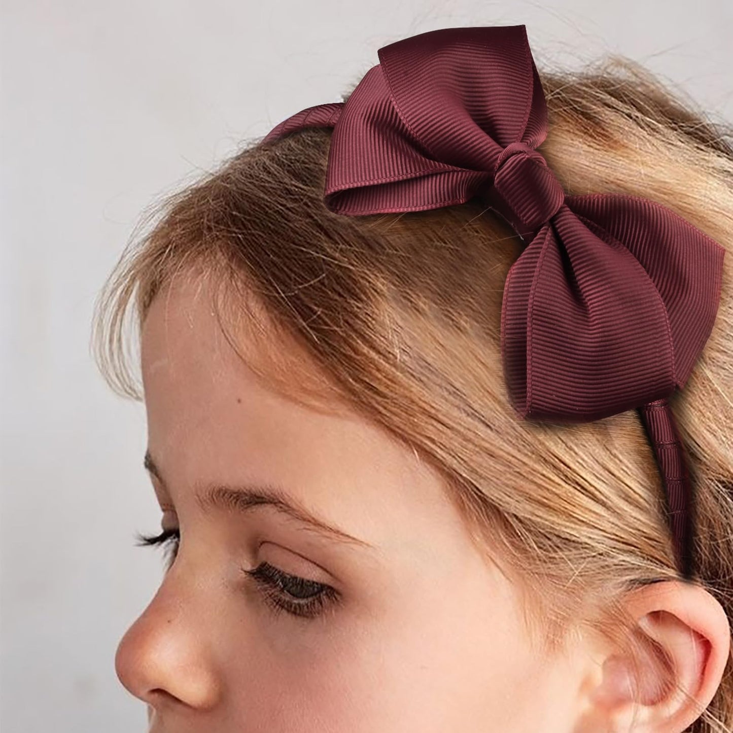 DEEKA 2 PCS 4" Burgundy Bow Headband Grosgrain Ribbon Hair Bows for Toddlers Hair Band Accessories for Little Girls Kids Set of 2 -Burgundy