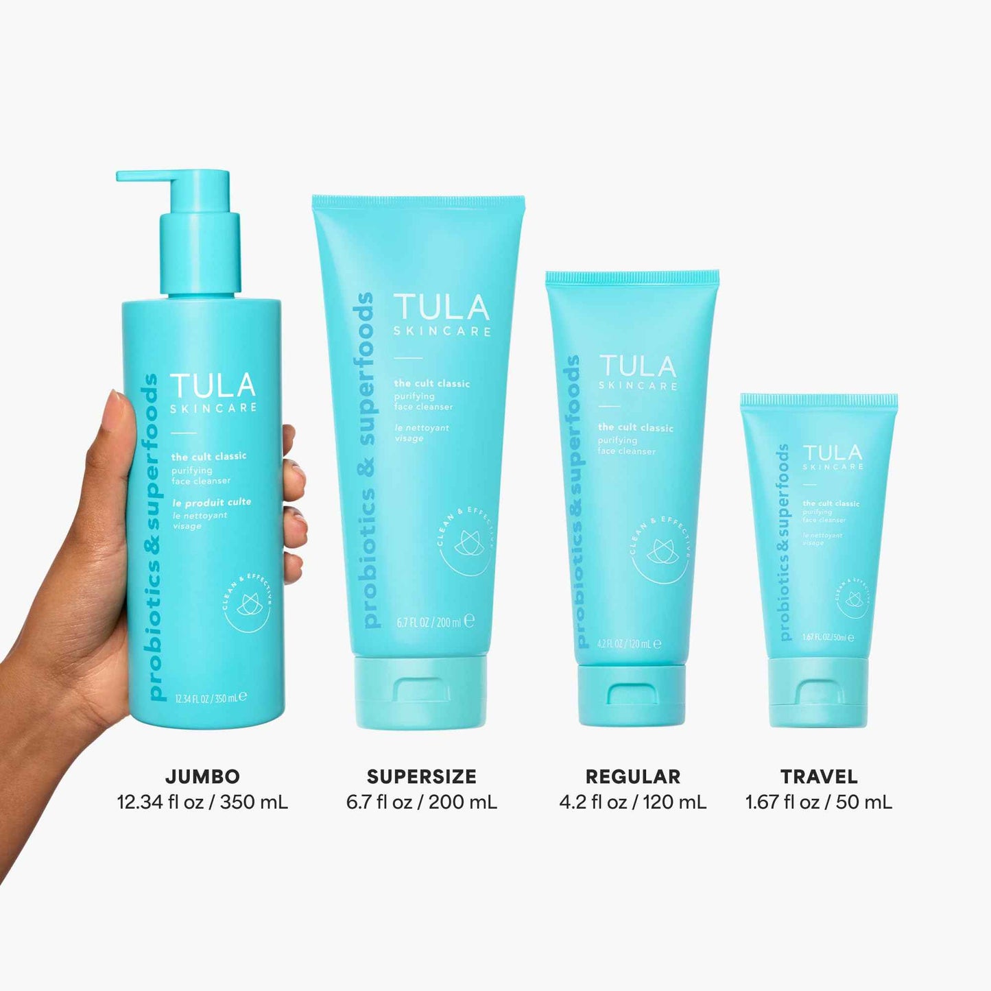 TULA Skin Care Cult Classic Cleanser Supersize, 6.7 Oz + Cult Classic Cleanser Travel Size, 1.7 Oz | 2 Piece Set