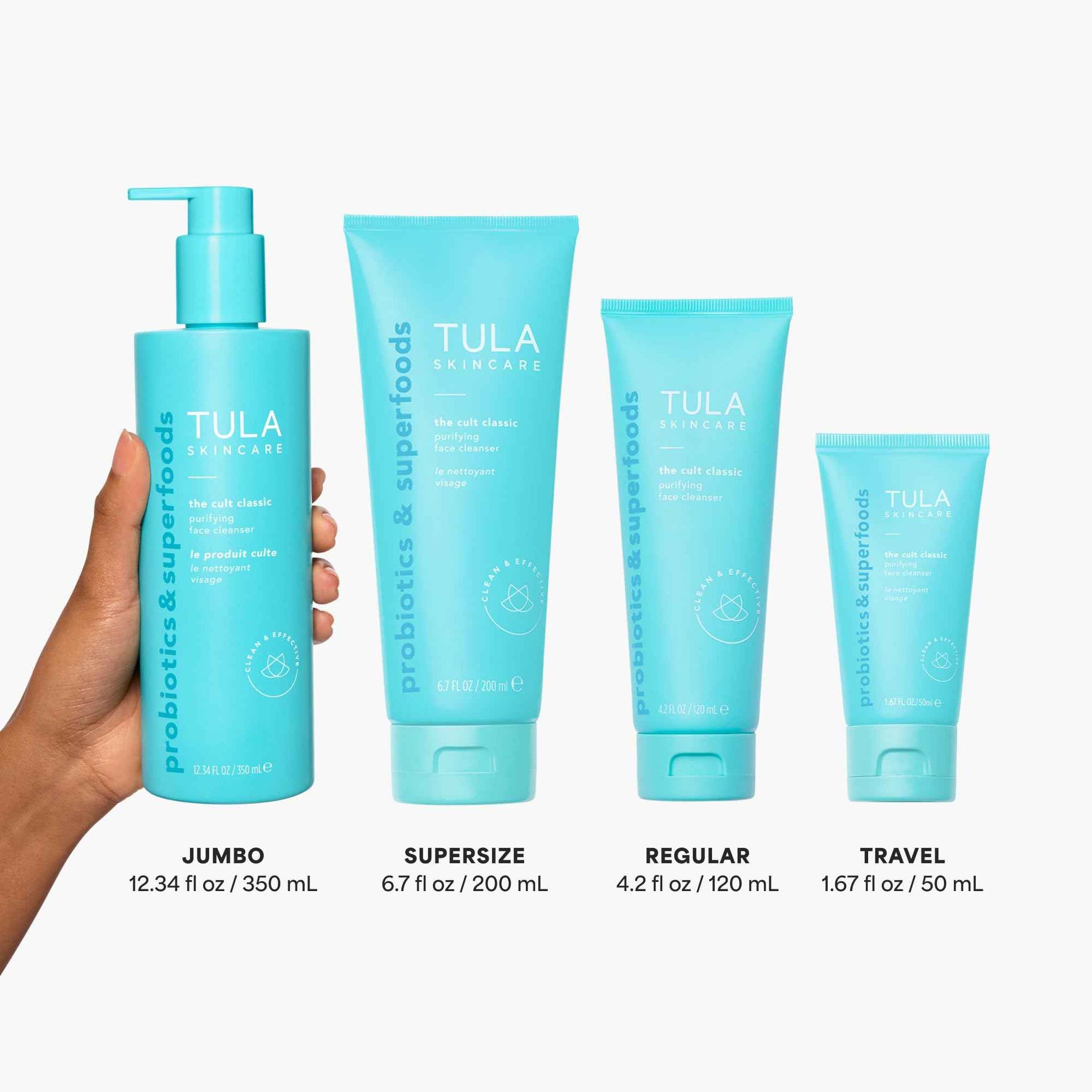 TULA Skin Care Cult Classic Cleanser Supersize, 6.7 Oz + Cult Classic Cleanser Travel Size, 1.7 Oz | 2 Piece Set