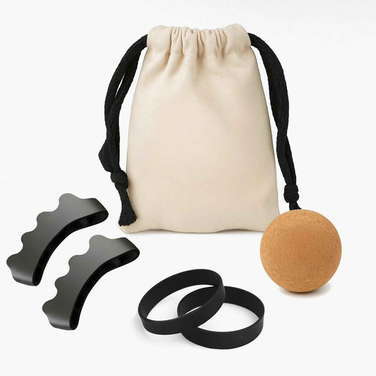 Foot Recovery Kit - Toe Spacers, Cork Massage Ball & Resistance Bands for Plantar Fasciitis Relief, Bunion Correction, Foot Pain, Yoga & Stretching - Post Workout Massage - Travel Pouch Included