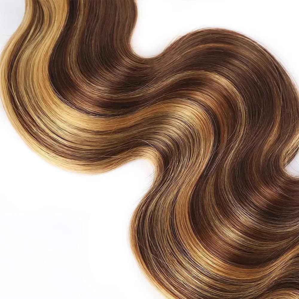Ombre Human Hair Bundles 4/27 Bundles Honey Blonde Body Wave Bundle Healthy And Soft 12 14 16 Inch Highlight Bundle Hair Weave Unprocessed Salon Quality 300G