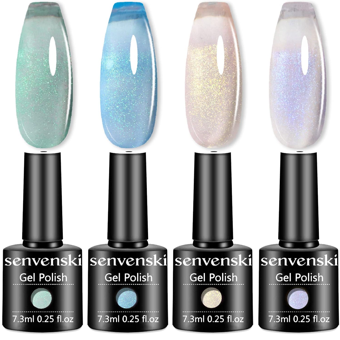 senvenski Ice Jelly Crystal Gel Nail Polish Translucent Sheer Clear Glass Green Blue Pink Purple Glitter Soak Off Gift Set UV LED Art Varnish Kit Multicolour (CS017)