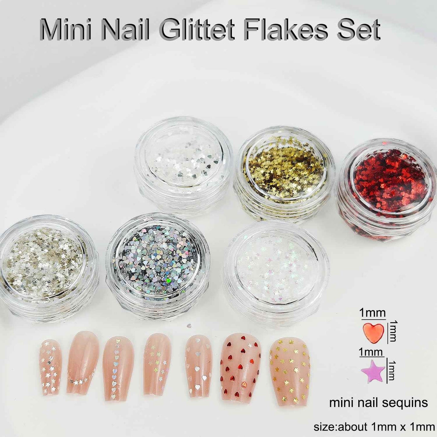 6 Colors Star Nail Glitter for Nails, Shuflame 1mm Holographic Heart Glitter para Uñas Nail Art Sequins for Craft, Epoxy Resin, Chunky Nail Glitter for Body Makeup and Manicure