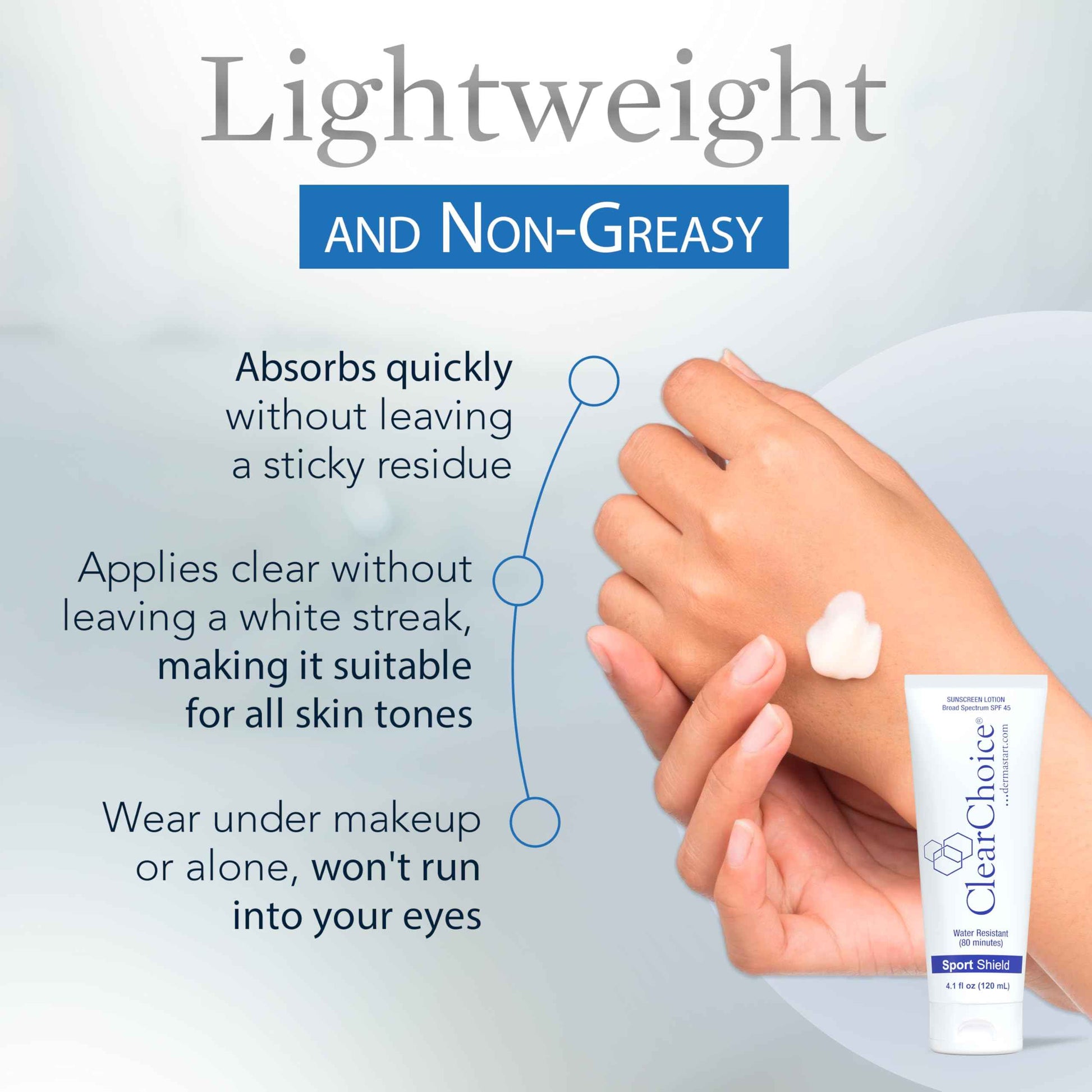 Clear Choice Sunscreen for Face SPF 45, Oil Free Sunblock & Light Moisturizer with Zinc Oxide, Reef-Safe, Broad Spectrum, Water-Resistant, No White Cast, Dermatologist Recommended, 4oz