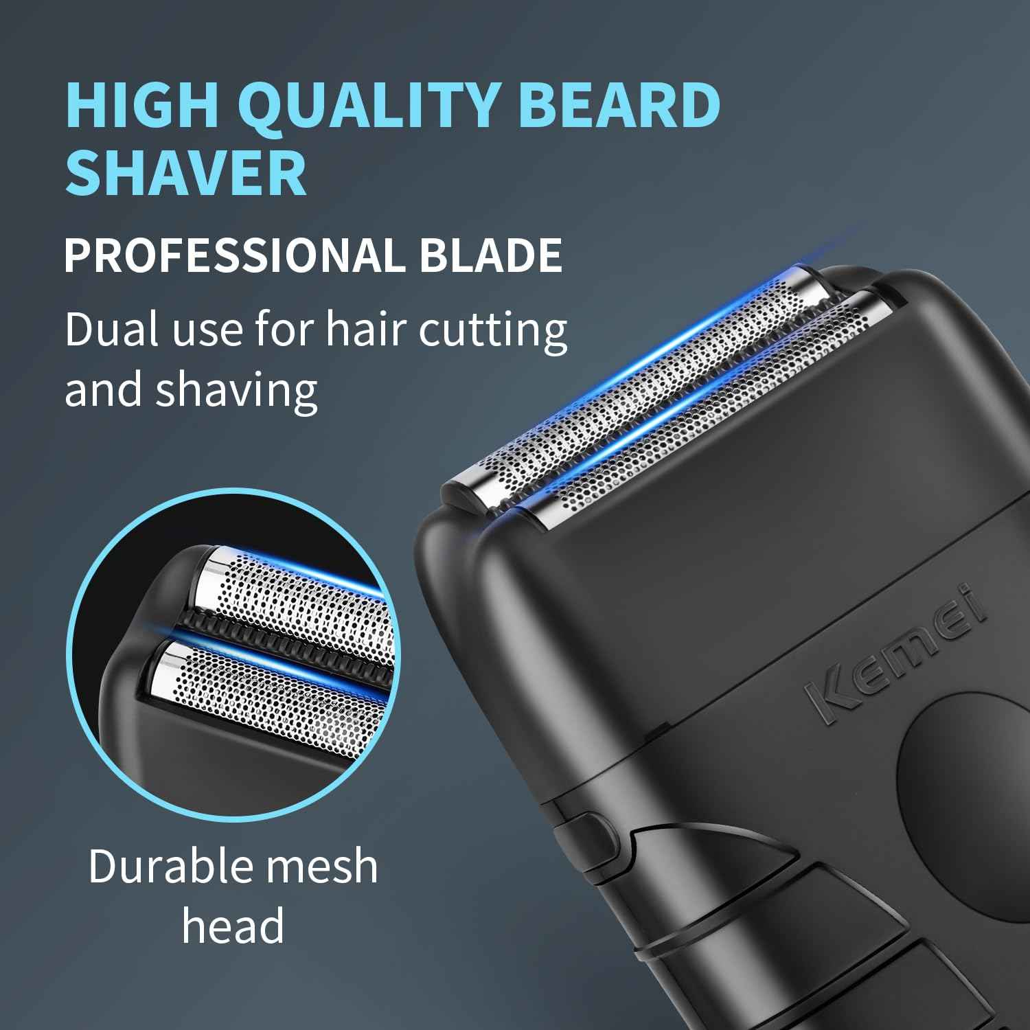 KEMEI Professional Electric Foil Shaver for Men, Beard Trimmer & Men's Grooming Tool, Foil Shaving and Bald Head Precision Trimmer. Cordless and Rechargeable with USB. Gifts for Men