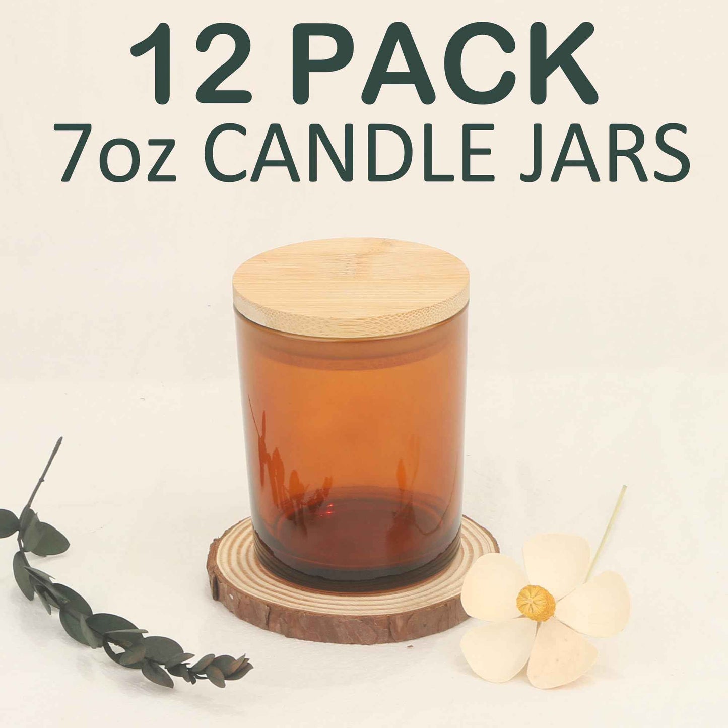 MILIVIXAY 12 Pack 7 OZ Amber Thick Glass Candle Jars with Lids - Bulk Empty Candle Jar for Making Candles - Spice, Powder Containers.