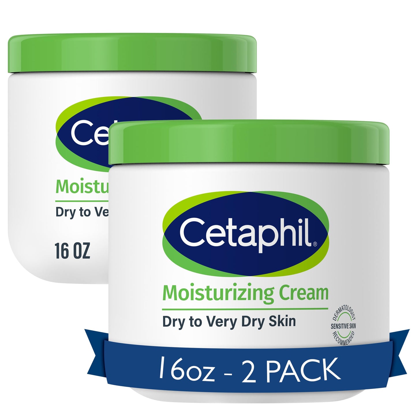 Cetaphil Face & Body Moisturizer, Hydrating Moisturizing Cream for Dry to Very Dry, Sensitive Skin, NEW 16 oz 2 Pack, Fragrance Free, Non-Comedogenic, Non-Greasy