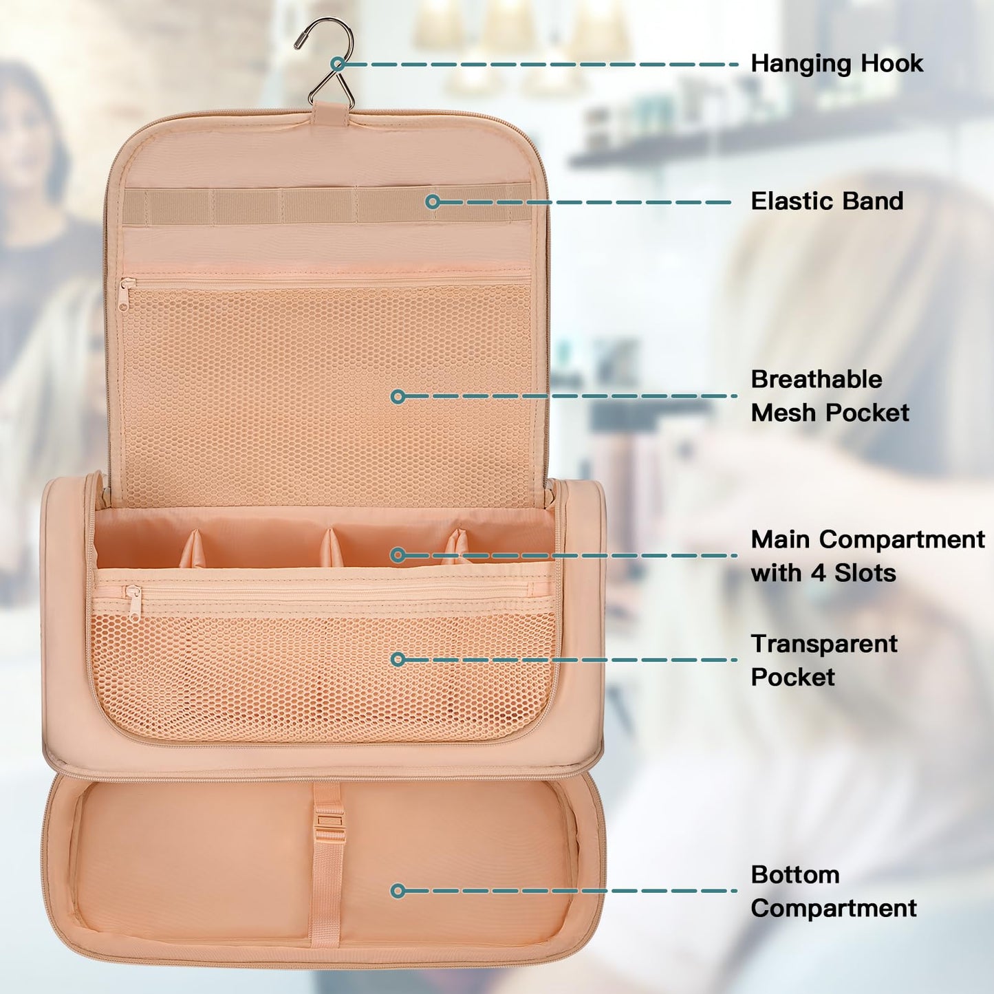 SITHON Double Layer Travel Carrying Case for Dyson Airwrap Styler/Shark Speedstyle Flexstyle, Large Capacity Water Resistant Hanging Storage Organizer Bag for Dyson Supersonic (Bag Only) (Rose Gold)