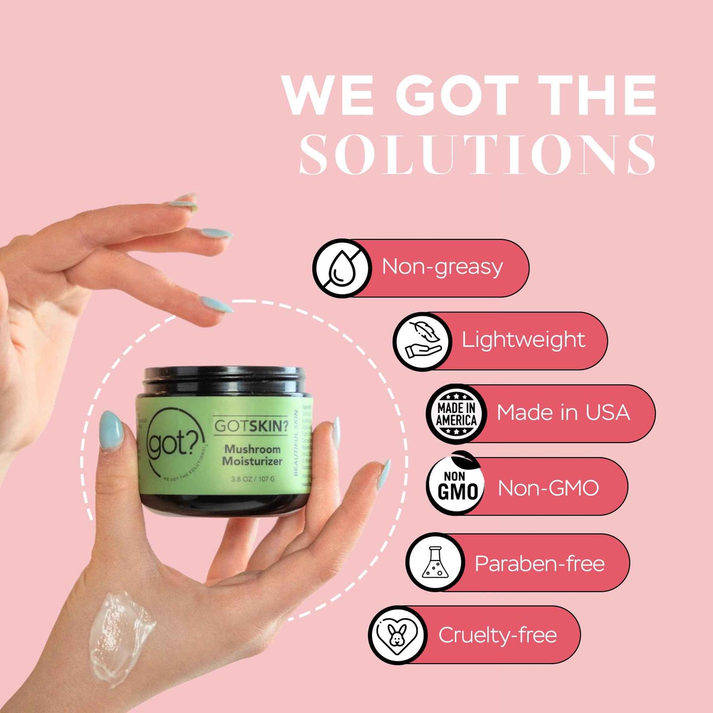 Got? Mushroom Moisturizer - Lightweight Hydrating Cream Infused with Reishi, Chaga, Cordyceps and Lion’s Mane Mushroom Extracts, Shea Butter, Vitamin E, and Essential Oils - 3.8 oz