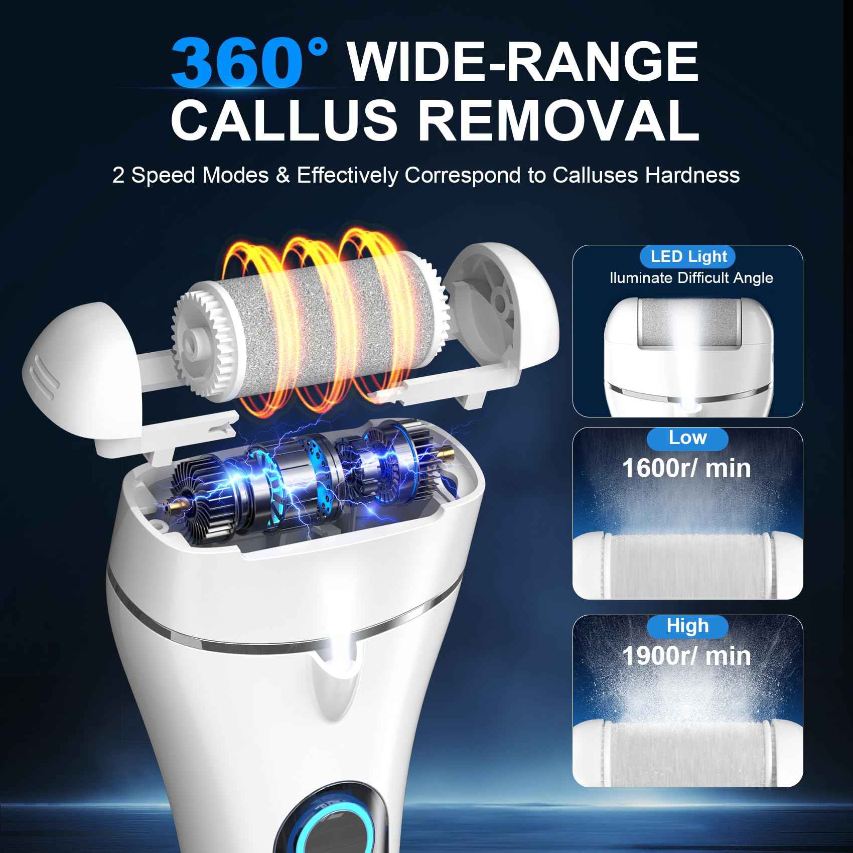 100% Effective Electric Foot Callus Remover CMTQVFL -【7 Performance Upgraded 2025】 Professional Foot Callus Remover IPX7 Waterproof Electric Callus Remover for Feet Hard Care Dead Cracked Skin