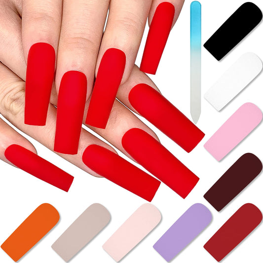 Artquee 216pcs 9 Colors Press on Nails Super Long Square Classic Pure Color Matte Acrylic Artificial Fake Nail File Full Cover False Tips Art DIY Multicolor Sets Manicure for Women Decoration